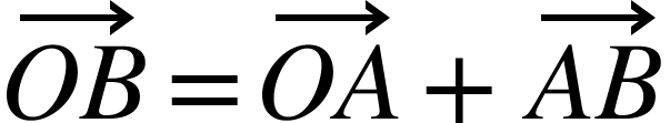 <math xmlns="http://www.w3.org/1998/Math/MathML"><mover><mrow><mi>O</mi><mi>B</mi></mrow><mo>&#x2192;</mo></mover><mo>=</mo><mover><mrow><mi>O</mi><mi>A</mi></mrow><mo>&#x2192;</mo></mover><mo>+</mo><mover><mrow><mi>A</mi><mi>B</mi></mrow><mo>&#x2192;</mo></mover></math>