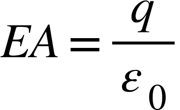 <math xmlns="http://www.w3.org/1998/Math/MathML"><mi>E</mi><mi>A</mi><mo>=</mo><mfrac><mi>q</mi><msub><mi>&#x3B5;</mi><mn>0</mn></msub></mfrac></math>